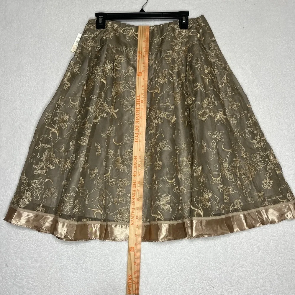 Coldwater Creek NWT Silk Floral Embroidered Skirt Gold Taupe Boho Fairycore